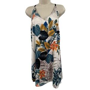 Forever 21 Slip Dress Small Silky Mini Tropical Cruise Beach Palm Floral Hawaii